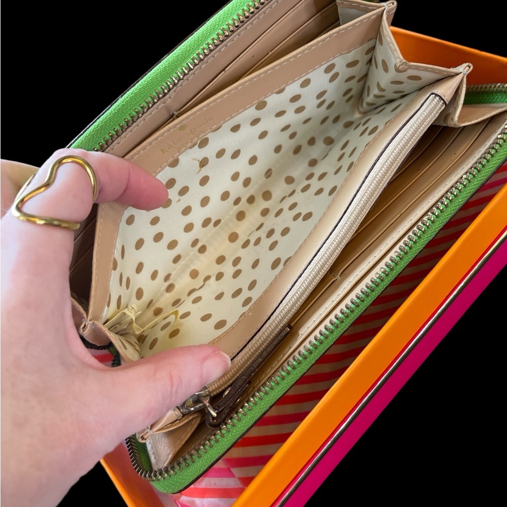 Kate Spade Neon Lime Green Zip Wallet & Neon Pink, Orange and Gold KS Box - Picture 9 of 16